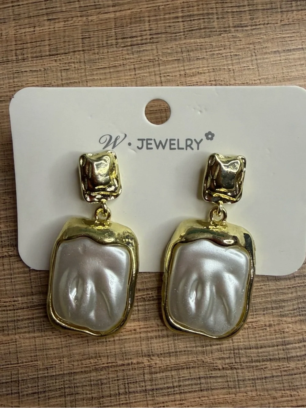Fashion Jewelry Gold-Tone Irregular Pearl Drop Earrings - Gold and White